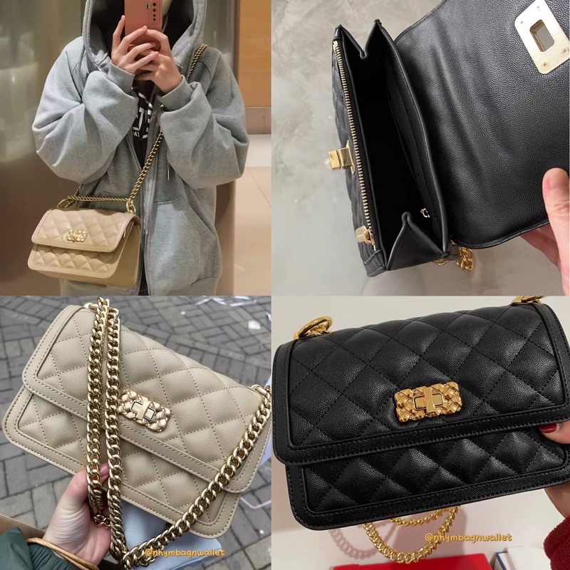 Túi da sần dáng hộp khoá xoay size 22cm