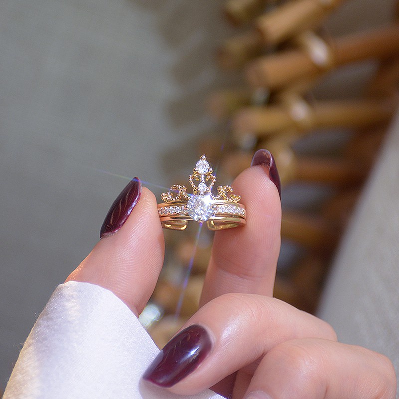 Nhẫn mạ vàng 14k hình vương miện đính đá sang trọng thời trang