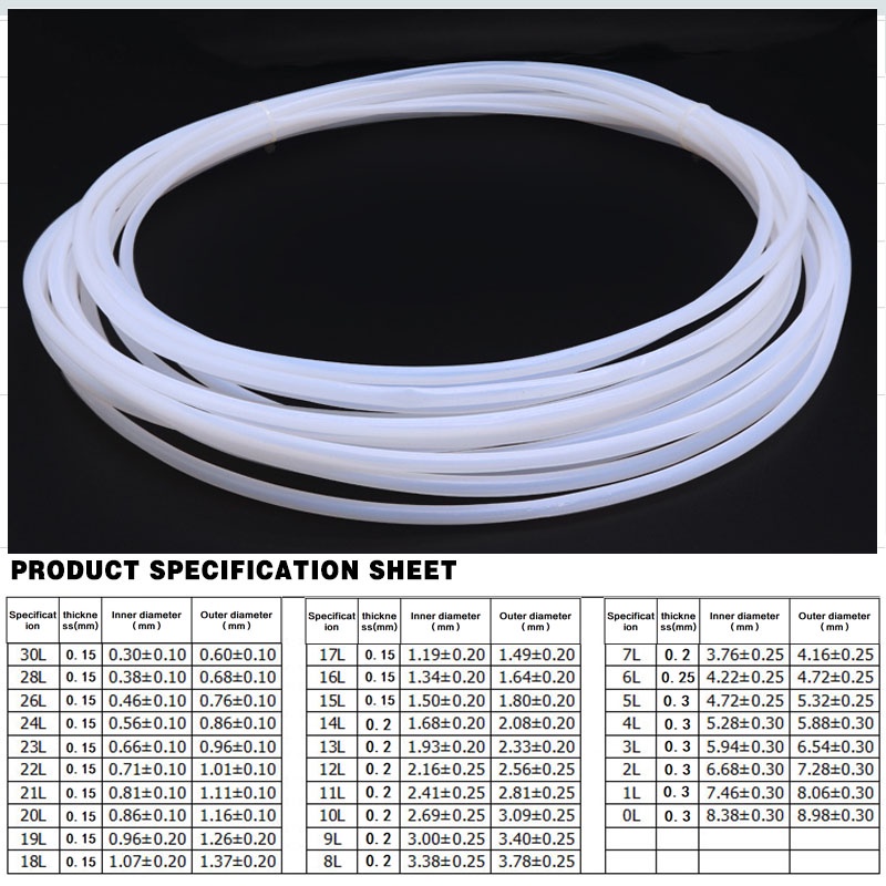Ống teflon, 150V loại L Ống PTFE mờ Độ dày thành 0,15 / 0,2 / 0,3mm Ống PTFE mao dẫn PTFE