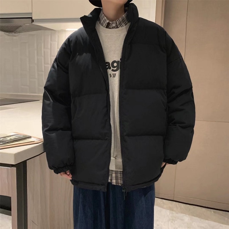 Áo khoác phao cotton màu trơn thiết kế tay dài cổ đứng phong cách Nhật Bản thời trang mùa đông cho nam