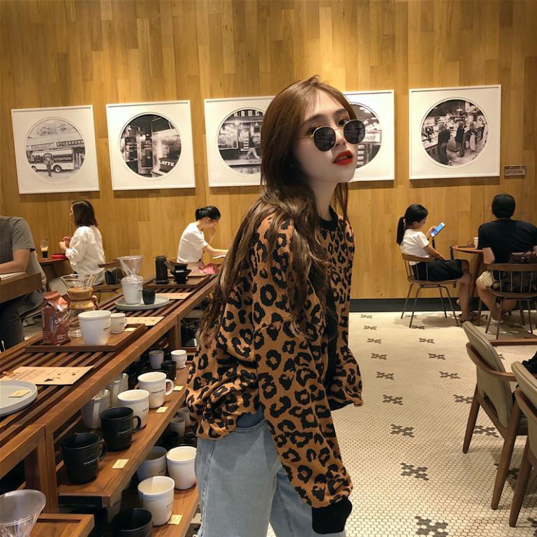 Áo sweater dài tay dáng rộng họa tiết da báo phong cách Hàn Quốc sành điệu cho mùa đông 😍 ❣️