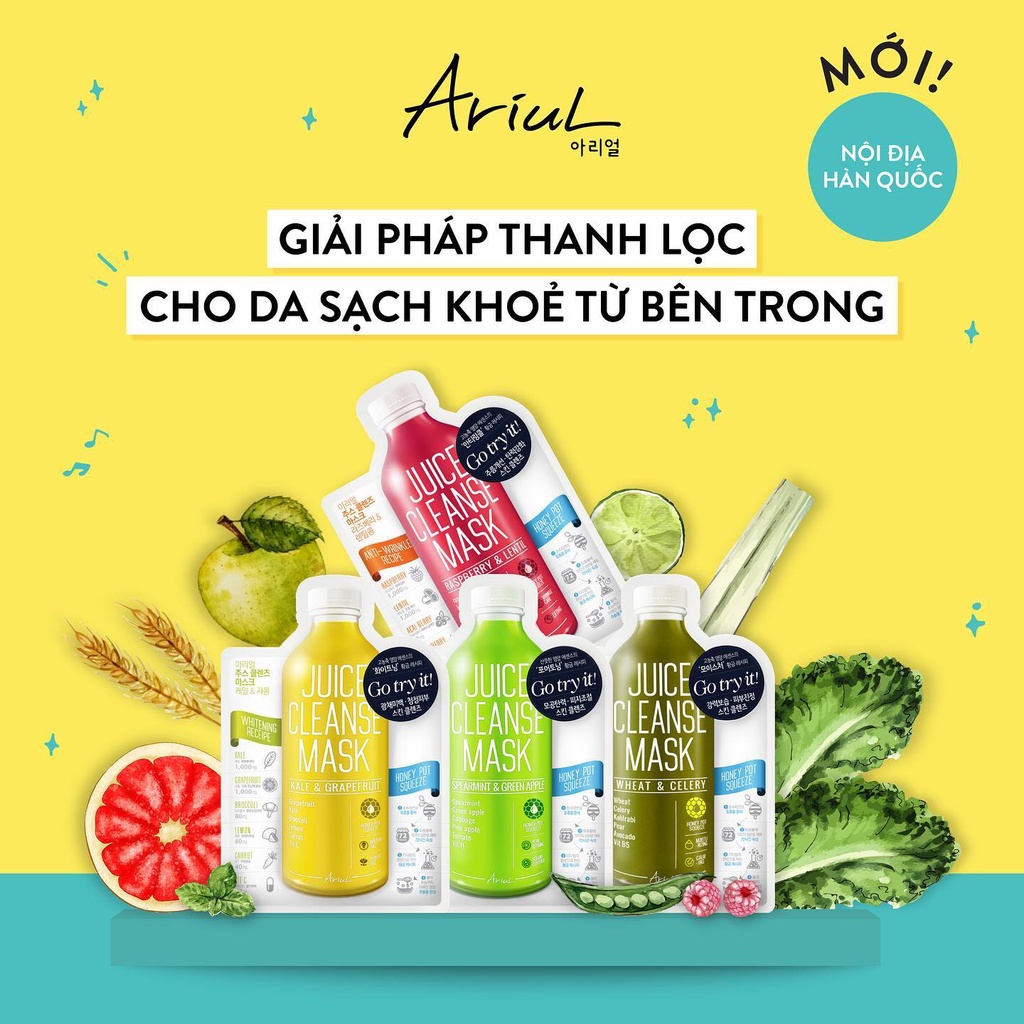 Mặt Nạ Ariul Juice Cleanse Làm Sạch Sâu Chiết Xuất Bạc Hà & Táo Xanh 20ml