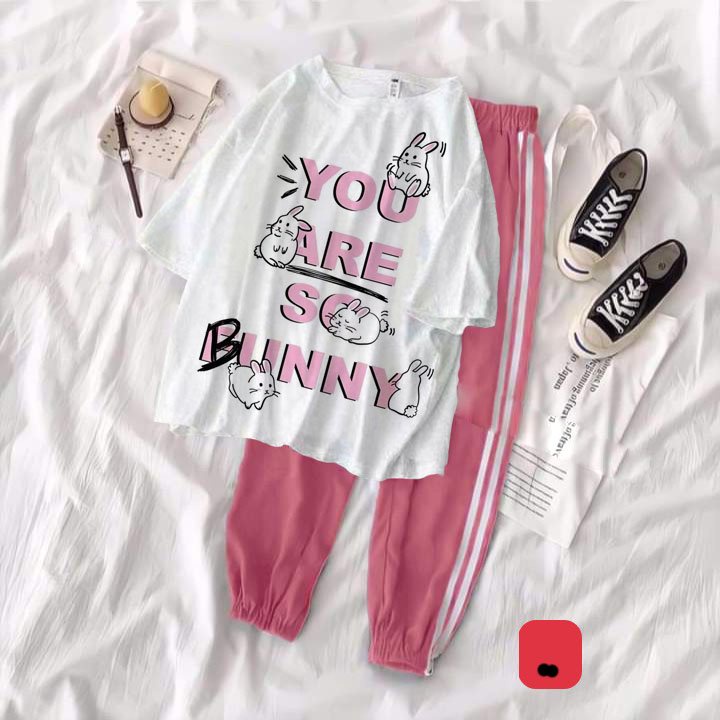 Bộ áo thun you are bunny kèm quần 2 sọc các màu