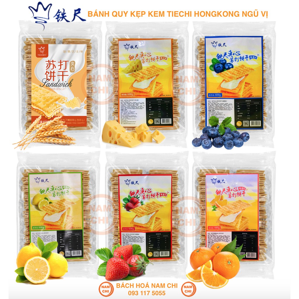 BÁNH QUY KẸP KEM TIECHI HONGKONG NHÂN PHÔ MAI CAM CHANH DÂU VIỆT QUẤT GÓI 600G ĂN VẶT CỰC NGON CỰC GHIỀN