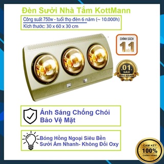 Đèn Sưởi Nhà Tắm Kottman - Máy Sưởi Nhà Tắm Đèn Hồng Ngoại Chống Lóa, Bỏng, Không Thấm Nước -Chính Hãng, BH 12 Tháng