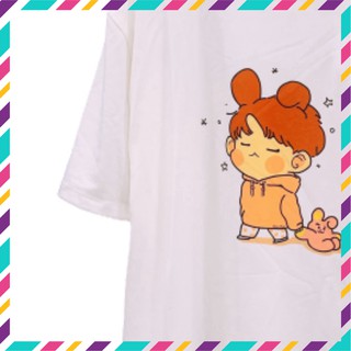 Áo Thun Nữ Rộng😊FREESHIP😊In Hình CHIBI BTS, 100% Áo Phông Đẹp chất liệu Thun Mịn. Áo màu trắng cổ tròn