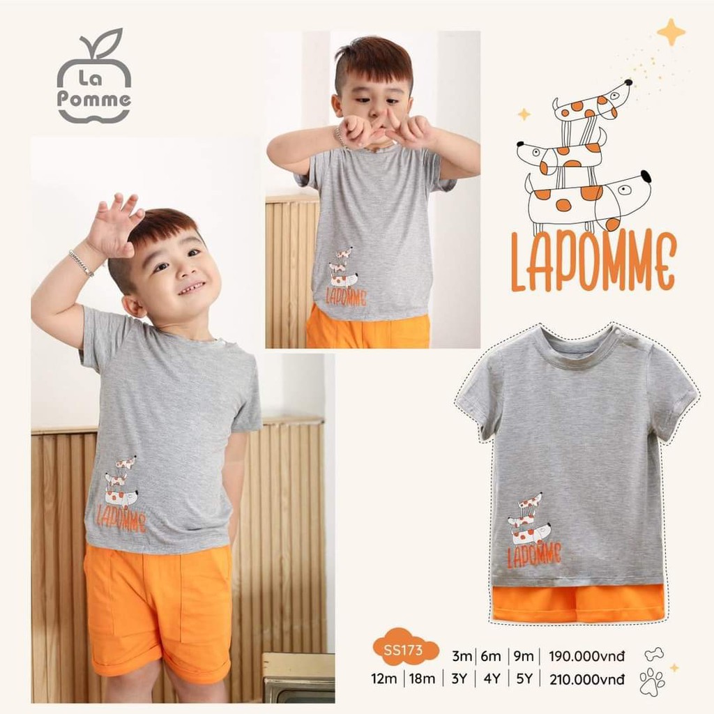 Bộ cộc tay 3 chú cún La Pomme/ bộ cộc tay bé trai