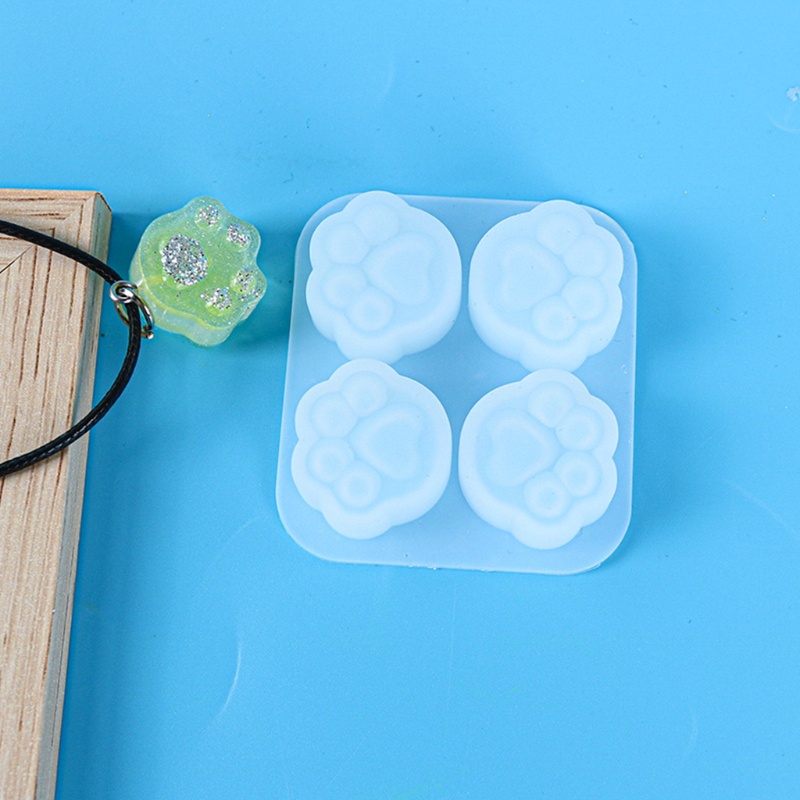 1/2 Khuôn silicon đổ nhựa resin pha lê làm mặt trang sức/bông tai 4 ngăn hình dấu chân mèo