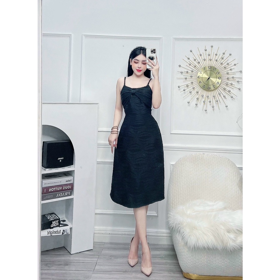 Đầm đi tiệc đầm hai dây nơ ngực chất siêu đẹp cao cấp hình thật