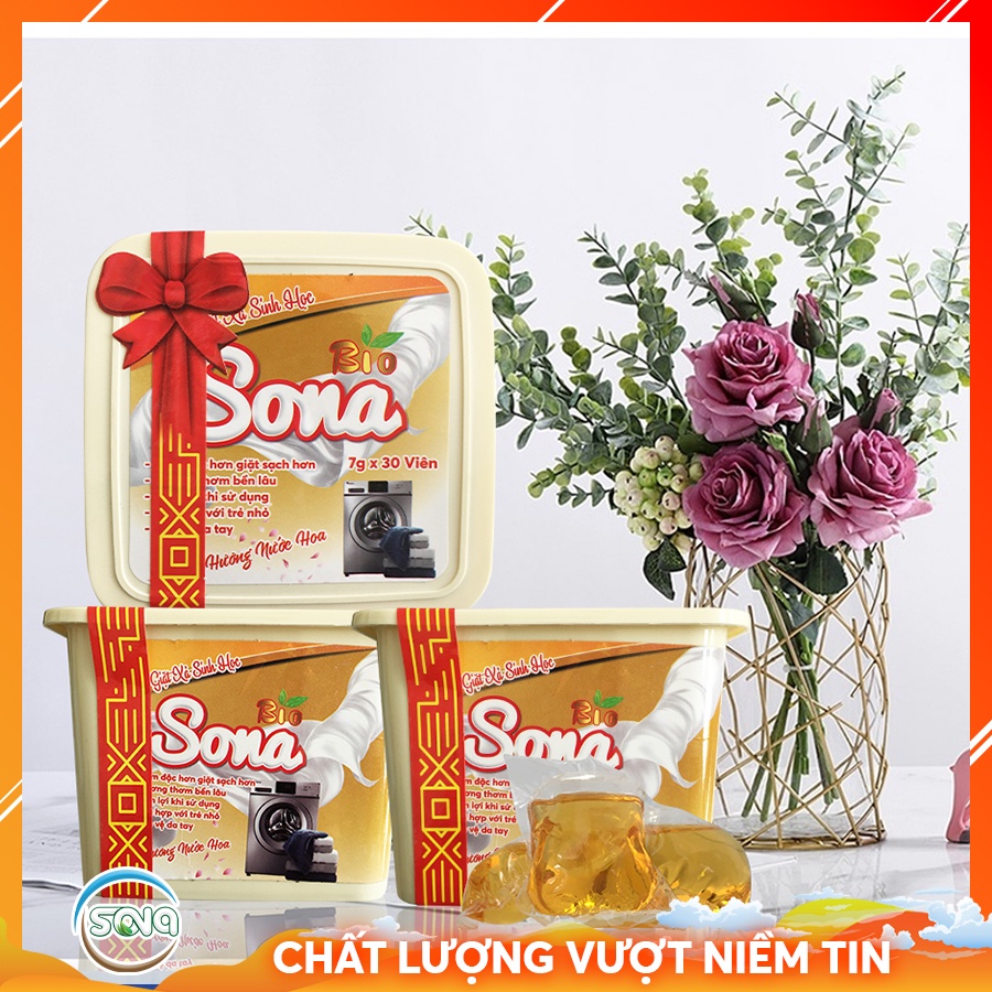 Viên giặt quần áo sinh học SONA giặt xả 2 trong 1 hộp 30 viên siêu sạch siêu thơm