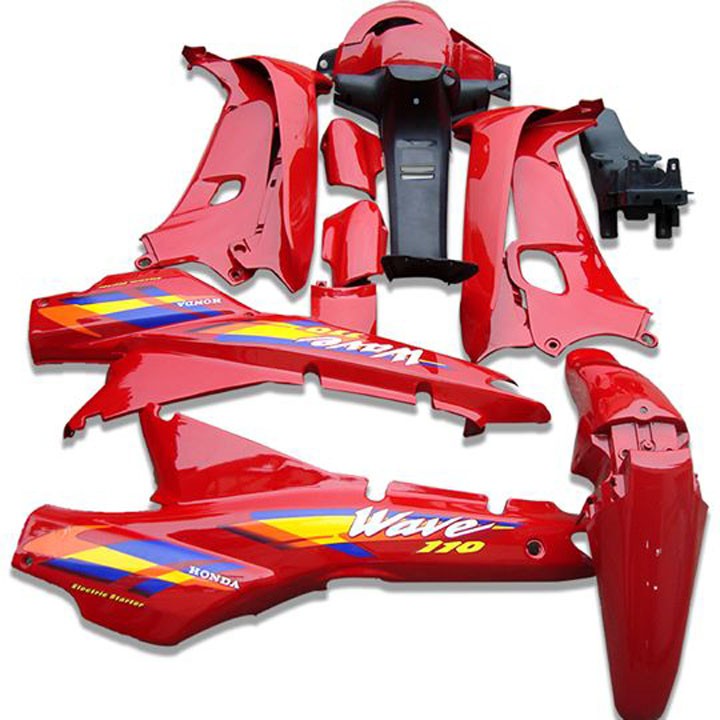 Dàn áo xe  Wave 110, Wave Thái, Wave 1 bóng, nhựa ABS nguyên sinh cao cấp, màu ĐỎ CỜ, tặng ngay bộ tem dán theo xe