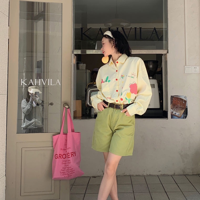 Áo Sơ Mi Tay Dài Dáng Rộng In Họa Tiết Graffiti Phong Cách Hàn Quốc Ngọt Ngào Cho Nữ