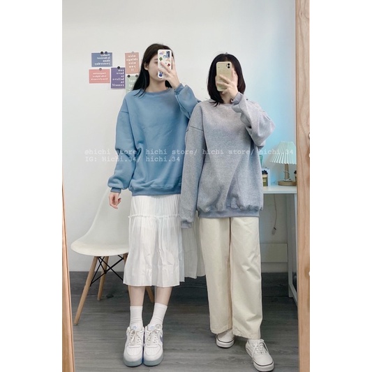 áo sweater trơn nỉ bông dài tay cổ tròn 9 màu hàn quốc hichi | BigBuy360 - bigbuy360.vn