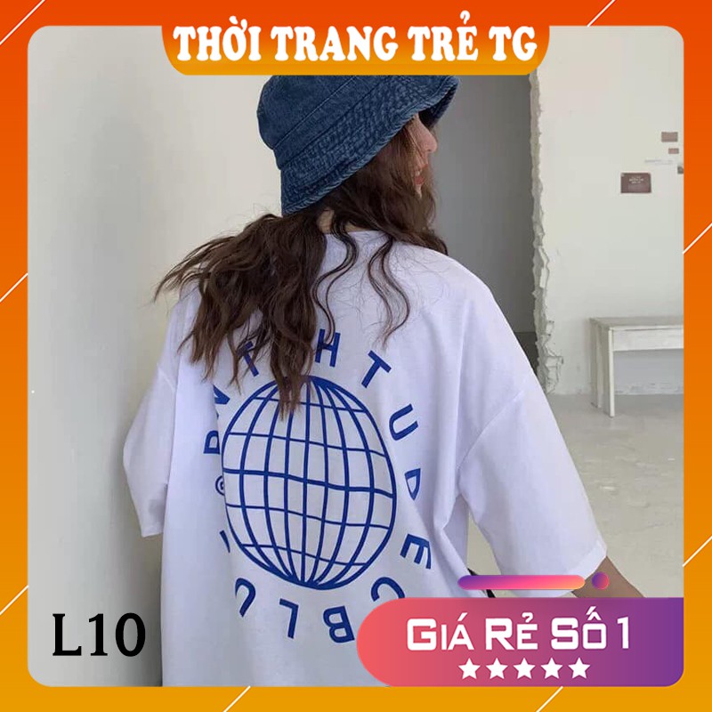 Áo thun 💕𝑭𝒓𝒆𝒆𝒔𝒉𝒊𝒑💕 Áo phông form rộng dáng Unisex L10, mặc lớp, nhóm, cặp in hình ĐỊA CẦU chữ H TUDEC BLUE màu trắng.