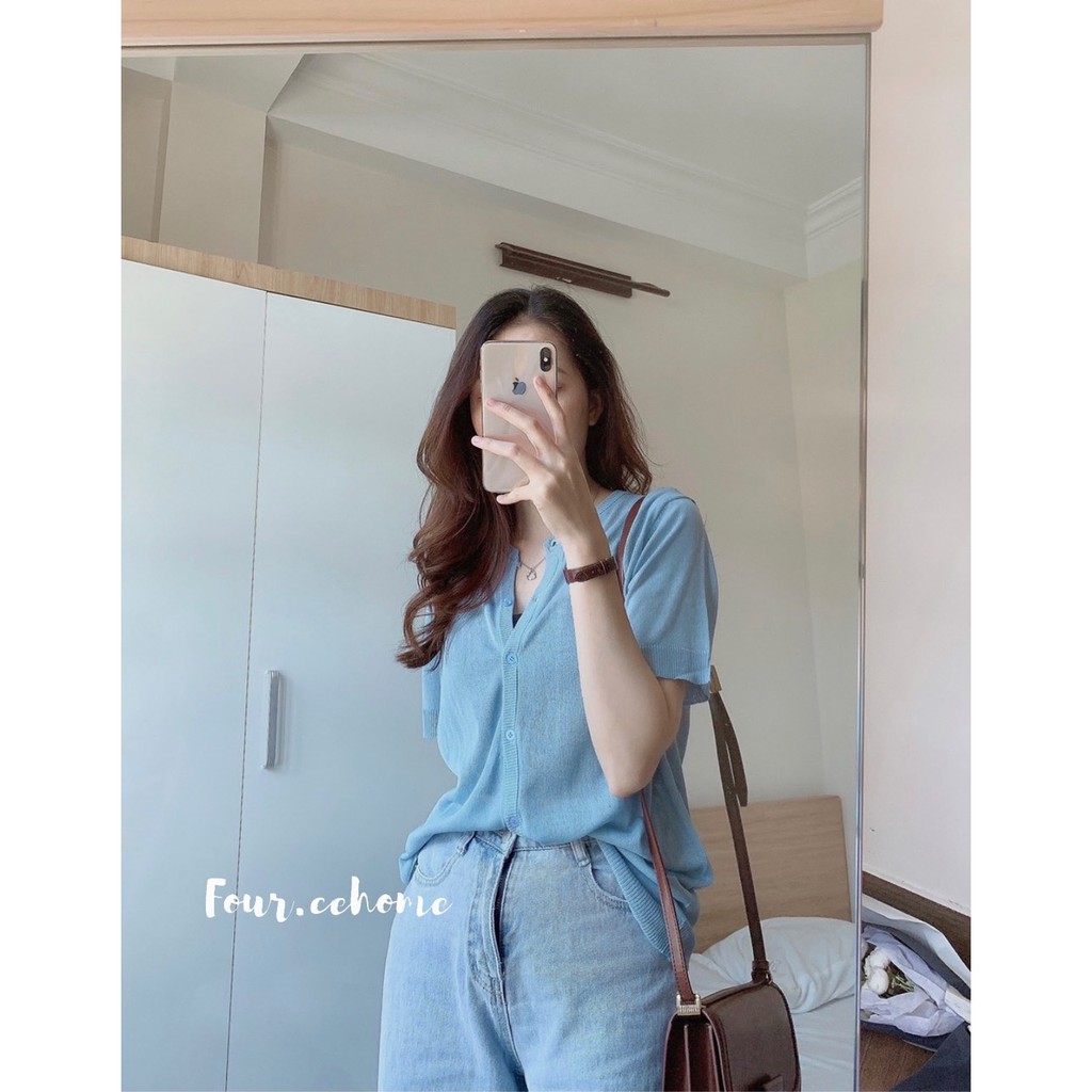 Áo cadigan mỏng tay ngắn 5 màu trắng, be, đen, xanh, hồng