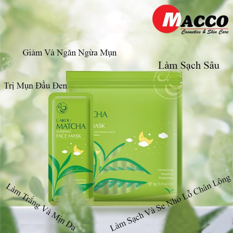 SET 15 gói Mặt Nạ Ngủ Bùn Non Matcha LaiKou Giảm Thâm Cấp Ẩm Làm Trắng Da Hàng Chuẩn KING DC