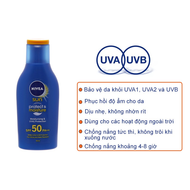 Sữa chống nắng và dưỡng ẩm da toàn thân Nivea SPF 50/PA++ 50ml