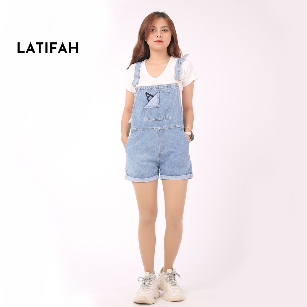 [Mã BMBAU50 giảm 50K đơn 150K] Quần yếm short jean LATIFAH thêu chữ A YJ007 phong cách trẻ hàn quốc