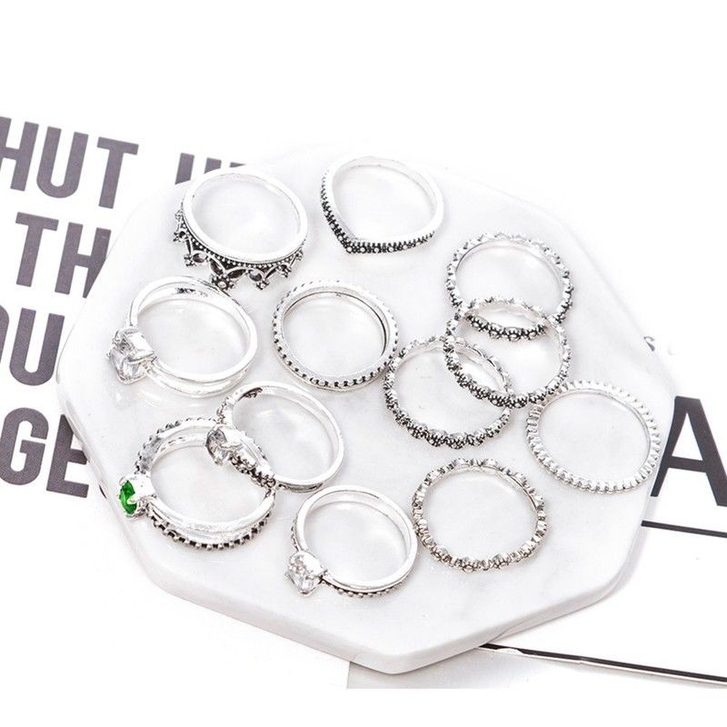 Set 12 nhẫn nhiều kiểu dáng chất liệu hợp kim thời trang