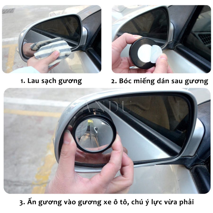 Gương Cầu Lồi Chiếu Hậu Ôto, Có Viền Xoay 360 Xóa Điểm Mù Cao Cấp Tặng Keo Dán Kèm Theo