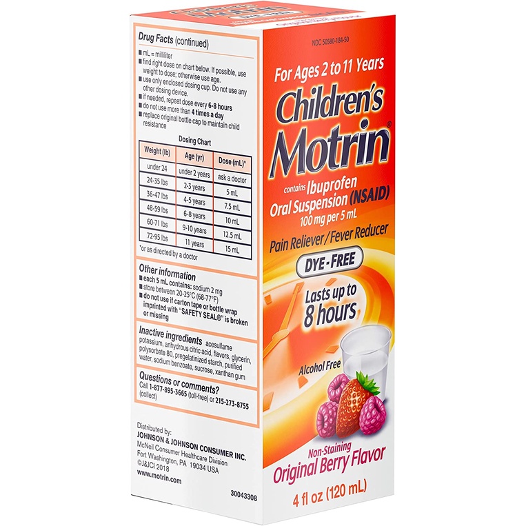 Siro ha sot Children’s Motrin Pain Reliever 120ml hương trái cây