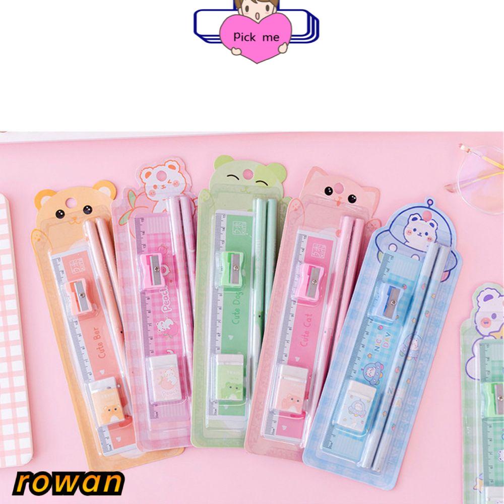 Set 5 món gồm bút chì + gôm tẩy + dụng cụ gọt bút chì + thước dành cho học sinh và làm quà tặng cho trẻ em