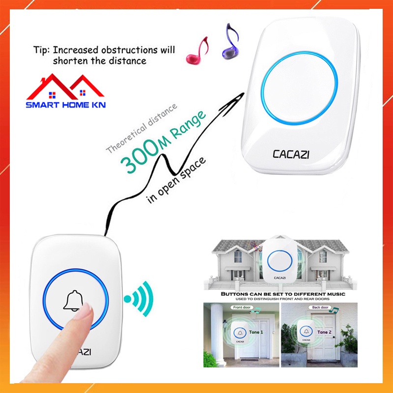 Chuông cửa không dây báo khách thông minh chống bụi chống nước Cacazi - Smart Home KN