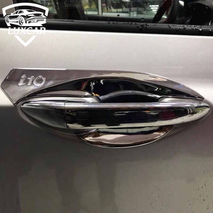 Ốp nắm tay và hõm cửa Grand i10 LUXCAR, nhựa ABS mạ Crom cao cấp (đời 2015 - 2019)