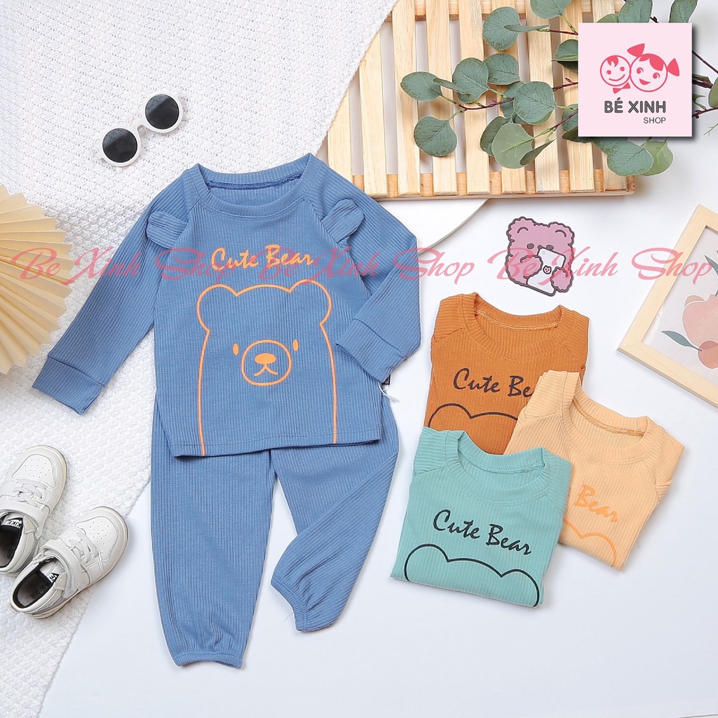 Đồ bộ quần áo dài tay len tăm cho bé trai bé gái Kwoo [Sale hết cỡ] Quần áo thu đông đồ ngủ cho bé CUTE BEAR