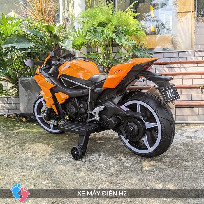 Xe môtô điện xe máy điện thể thao trẻ em loại to H2 có đèn bánh xe, bluetooth