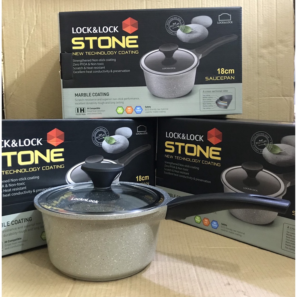 Nồi Đá Lock&amp;Lock Cookplus Stone Một Tay Cầm 18cm LCA6181D Dùng Bếp Từ