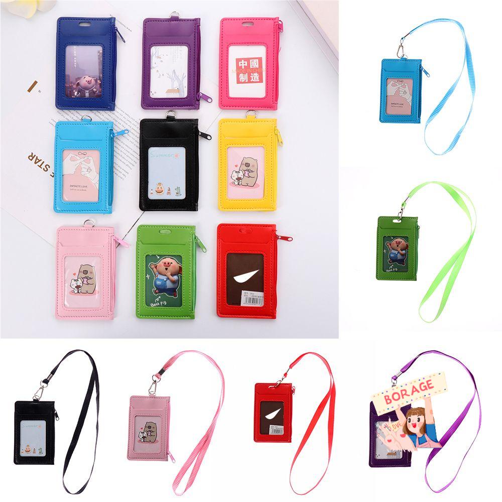 ❈Borage❈ Ví Giả Da Đựng Thẻ Có Khóa Kéo Nhiều Màu Thời Trang