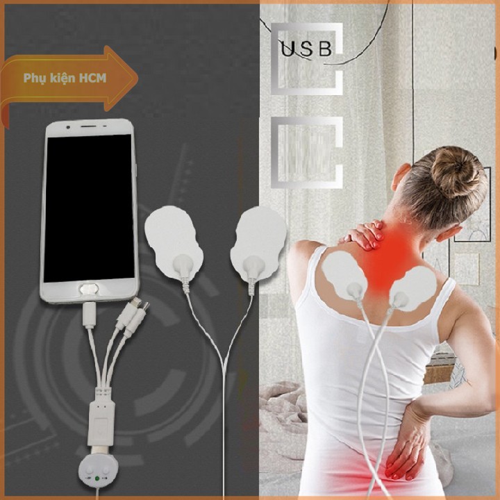 Máy matxa xung điện trị liệu - Phiên bản mới 2020 - Có đầu cắm USB, điện thoại android, iphone, ios - Phụ kiện HCM