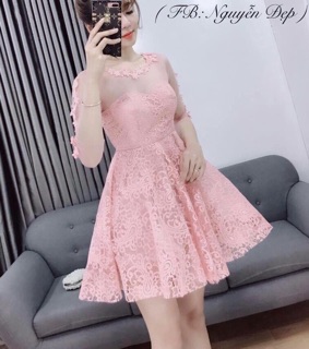 Đầm Ren Công Chúa Phối Lưới Đấp Ren CC