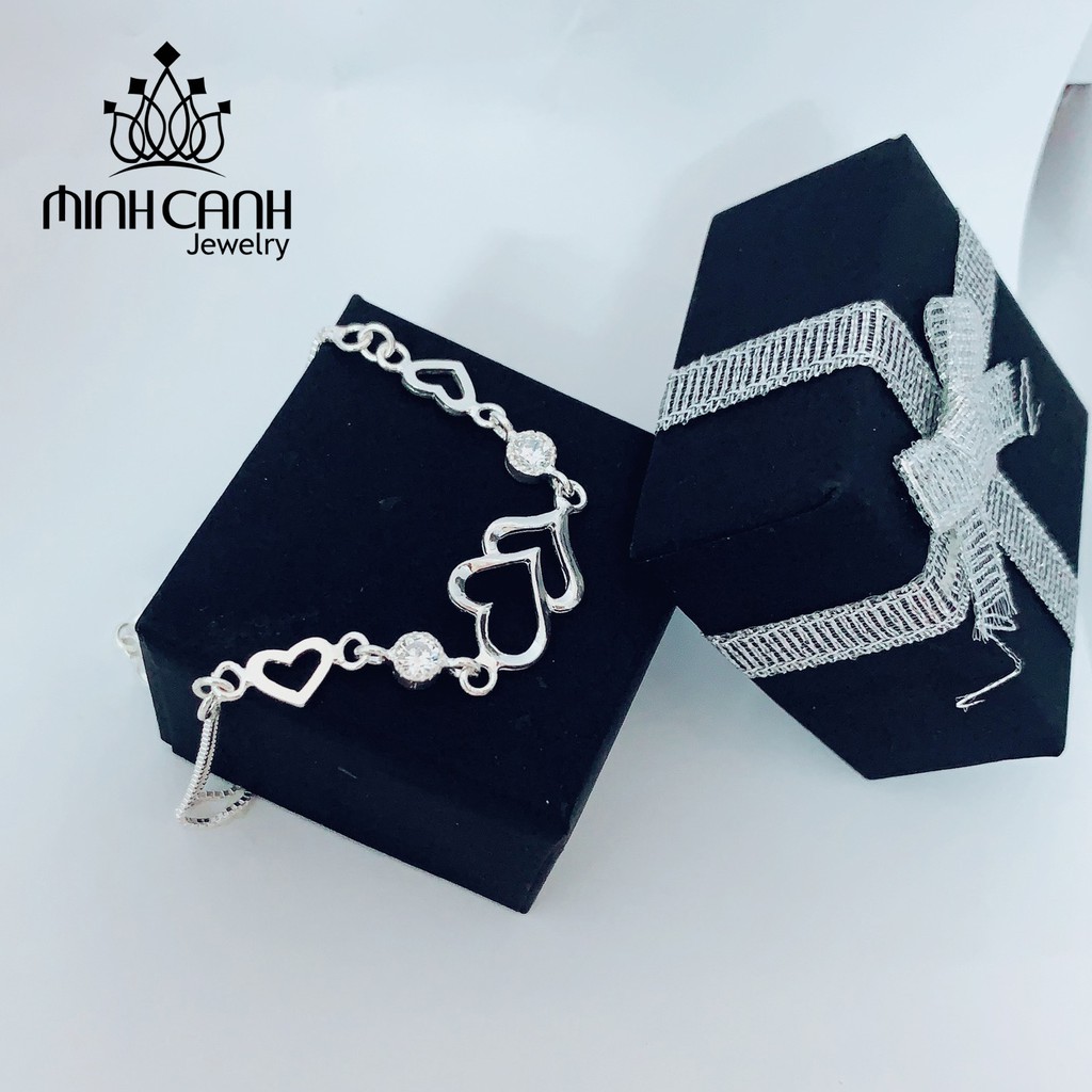 Lắc Tay Bạc Nữ Minh Canh Jewelry - Trái Tim 3D Đá Trắng