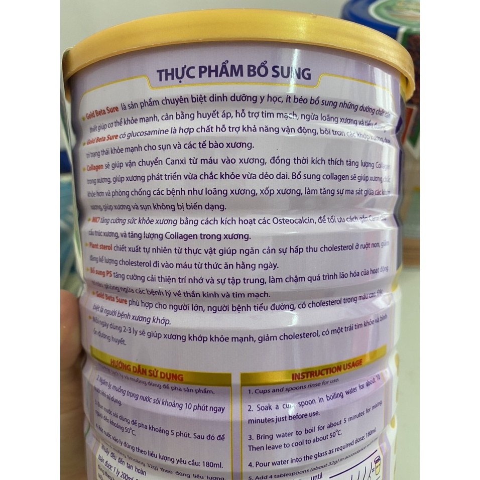 Sữa Gold Beta Sure 900g - Sữa dành cho người già - Sữa người già Ngăn ngừa Loãng Xương Tiểu Đường