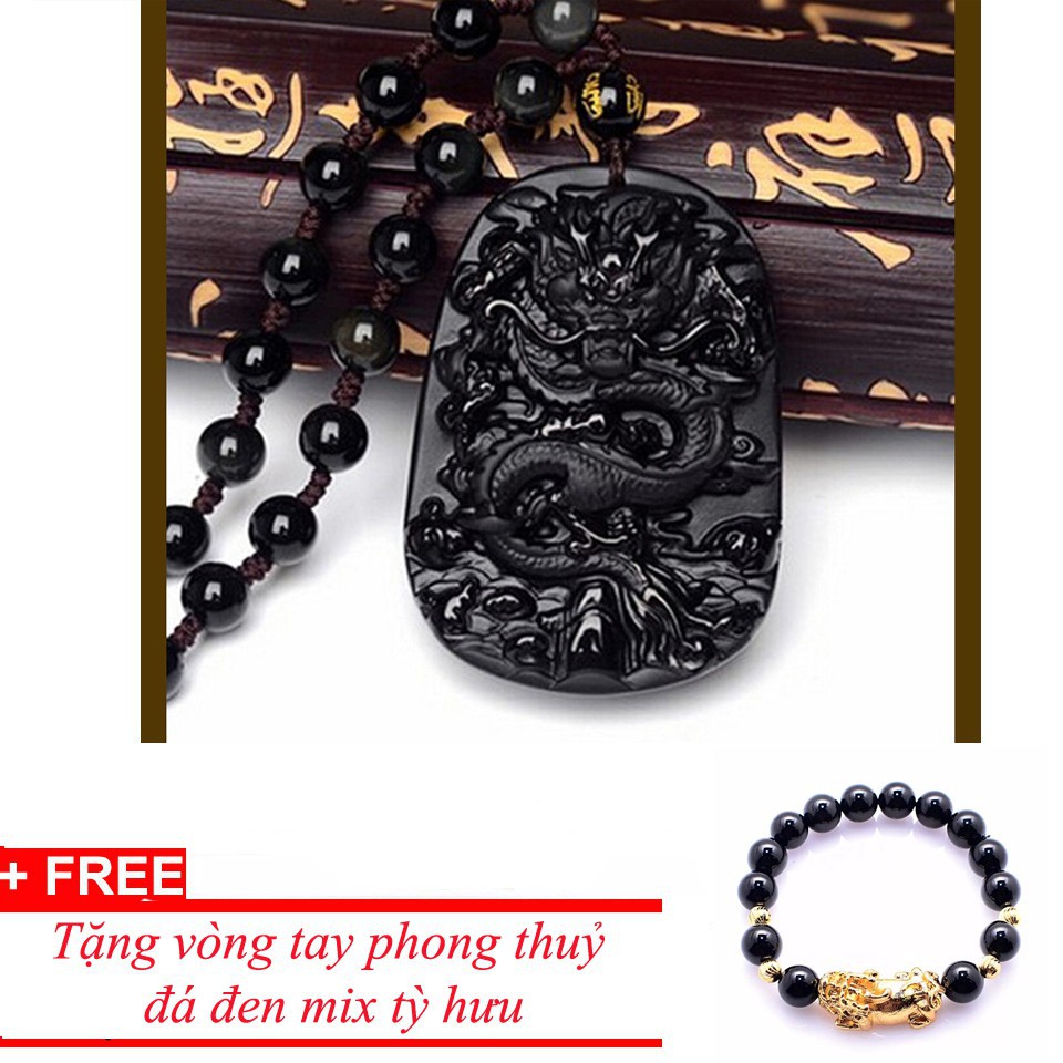 Khuyến mãi Vòng cổ nam đá phong thuỷ mặt linh vật rồng đen MDL717 - tặng vòng đá đen mới nhất