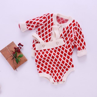 Set áo khoác kèm body len họa tiết trám đỏ mùa Noel cao cấp cho bé 0-24m
