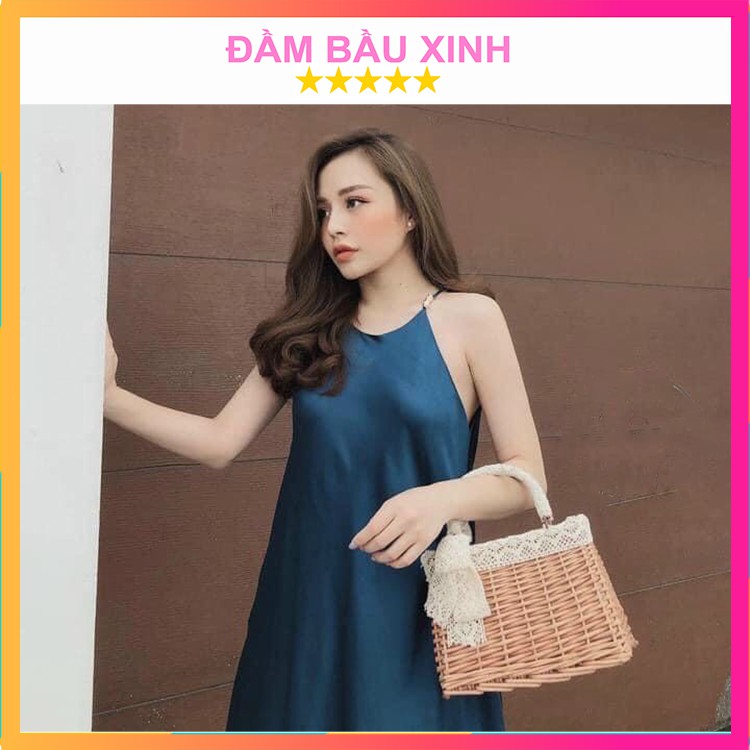 Đầm Đũi Lụa Yếm Hai Dây Trơn Dáng Suông Váy Yếm Dài 3 Màu Hàng VNXK