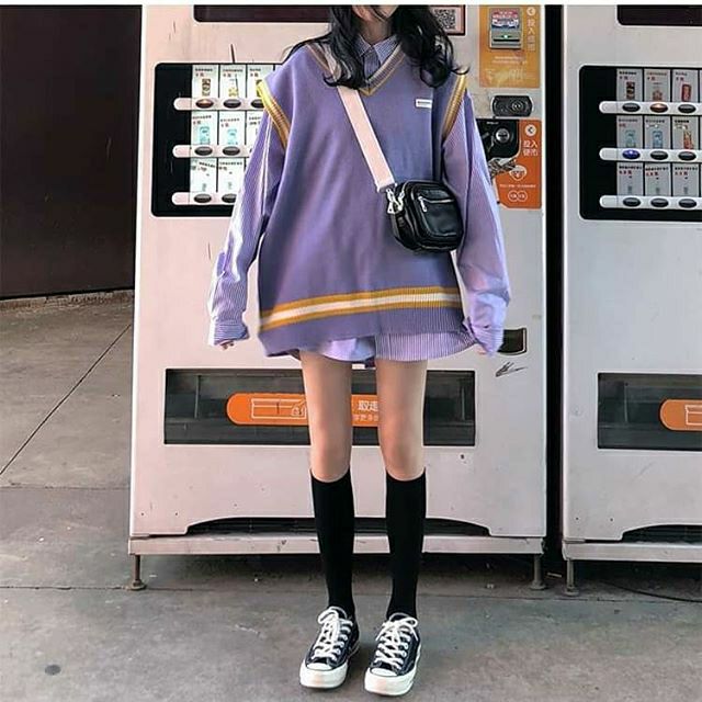 Hàng Sẵn_ Áo gile len màu hoa oải hương ulzzang
