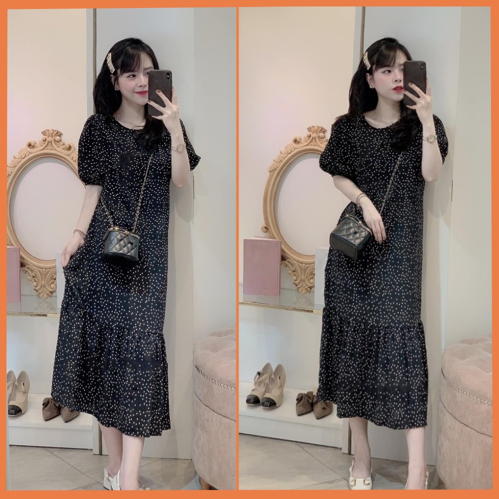 Váy hoa nhí dáng Suông - Đầm dáng dài đuôi cá V-ĐC