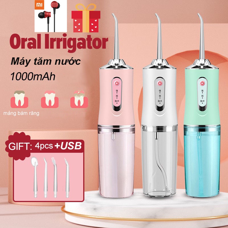 Máy Tăm Nước cầm tay Oral Irrigator - Tăm nước vệ sinh răng miệng có 3 chế độ xịt cực sạch công nghệ Châu Âu tiên tiến