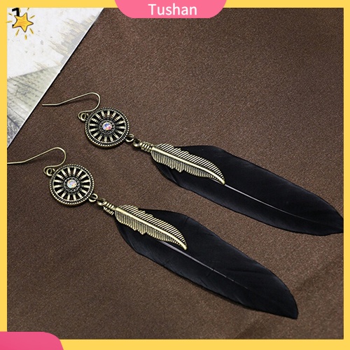 Khuyên tai hợp kim phối lông vũ thời trang vintage