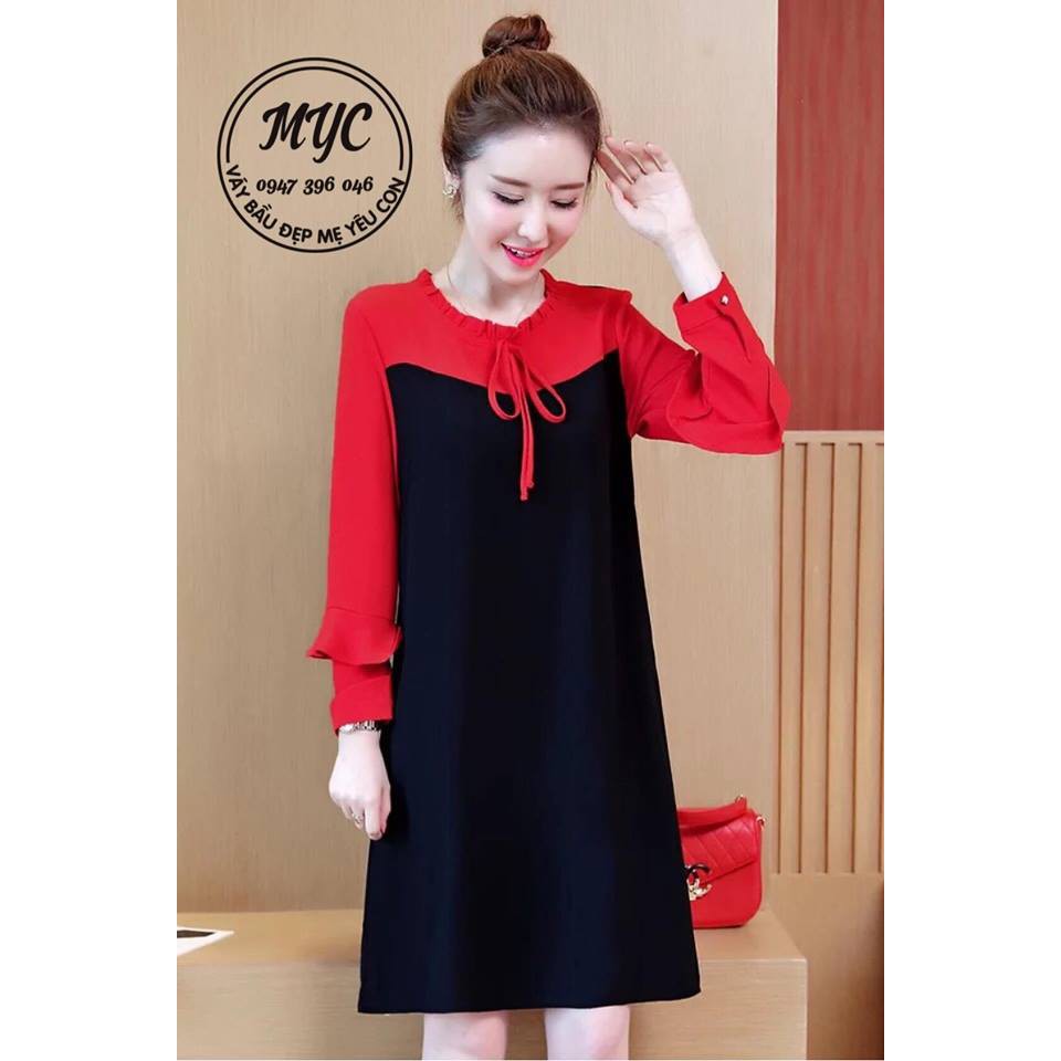 Váy bầu đen phối đỏ điệu đà