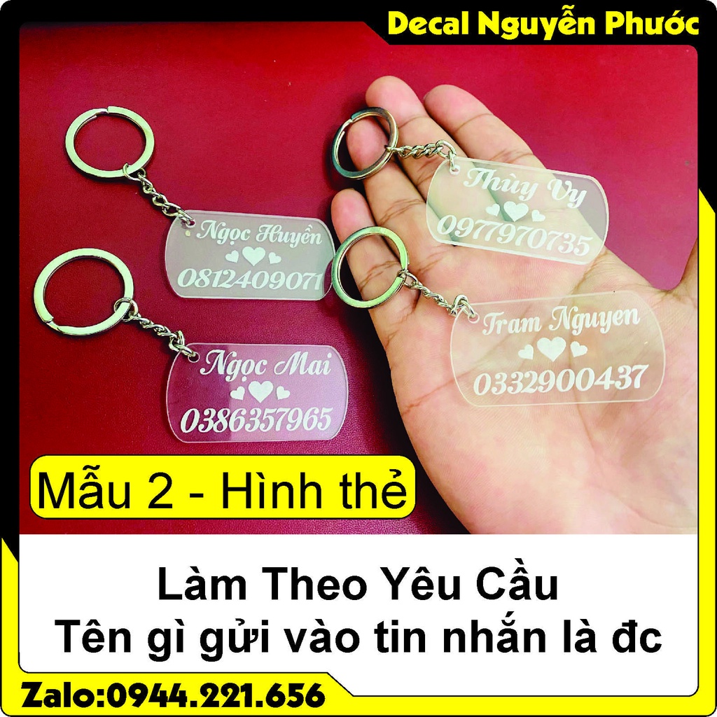 (Theo yêu cầu) Móc khoá khắc tên trong suốt - Gửi tên trong tin nhắn hoặc ghi chú cho shop