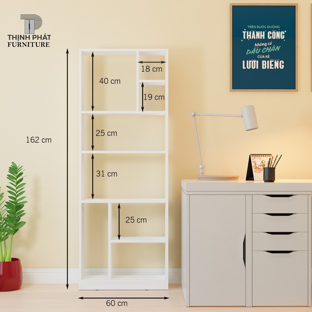 KỆ SÁCH- KỆ TRANG TRÍ 5 TẦNG, THIẾT KẾ PHÁ CÁCH THỊNH PHÁT FURNITURE  KS-TP 09 (60cm x 162cm)