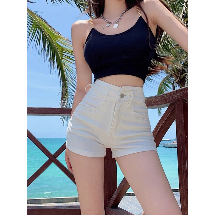 Quần jean ngắn XINLANYASHE lưng cao dáng rộng co giãn tốt thời trang cho nữ