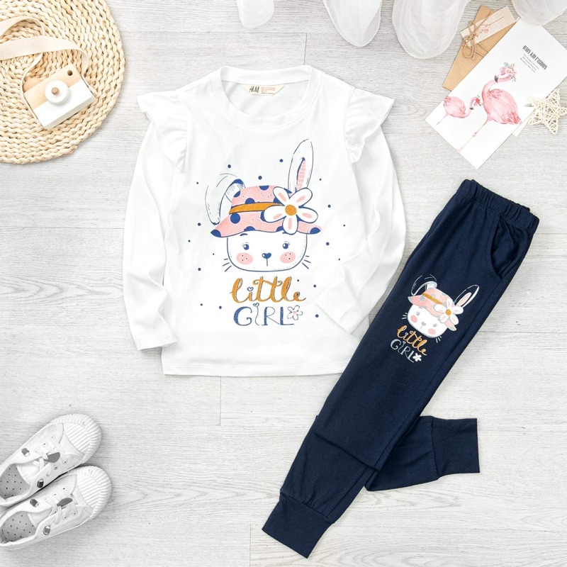 Bộ dài tay bé gái Janeshop, Set quần áo cotton size đại bèo vai cực xinh 18-40kg