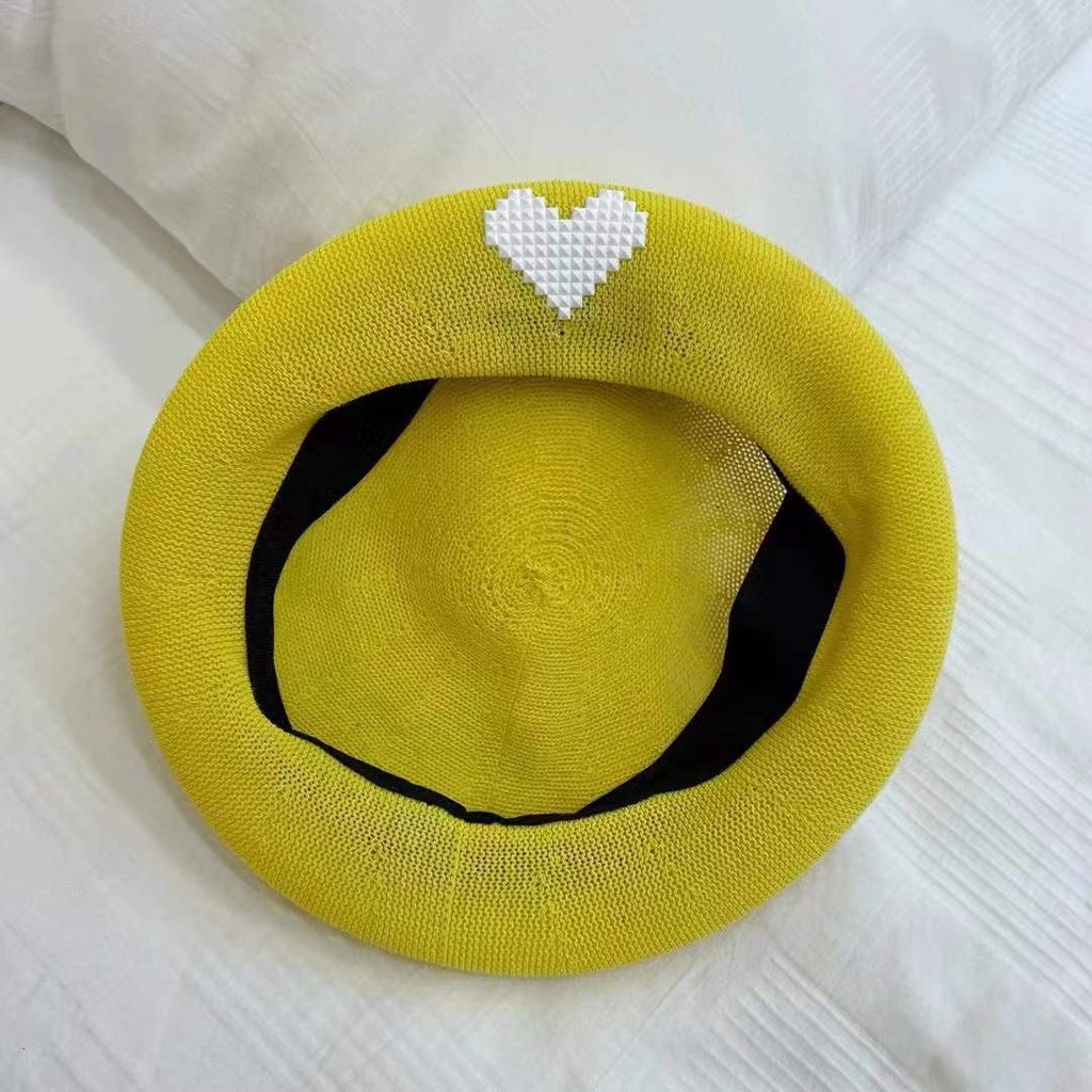 Mũ nồi bằng cotton lanh thêu hình trái tim thời trang Hàn Quốc