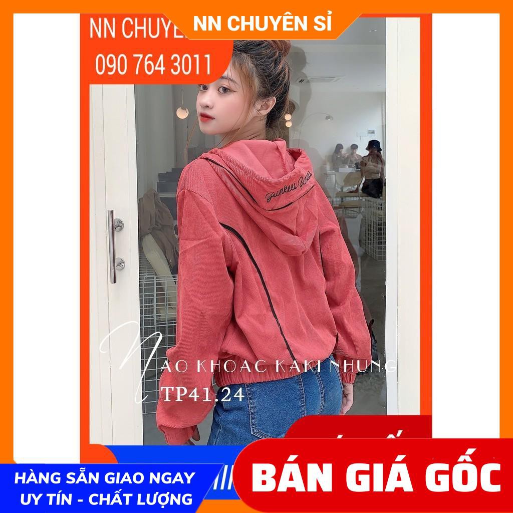 Áo khoác nữ chống nắng chất kaki nhung tăm thêu chữ dễ thương TP41.24